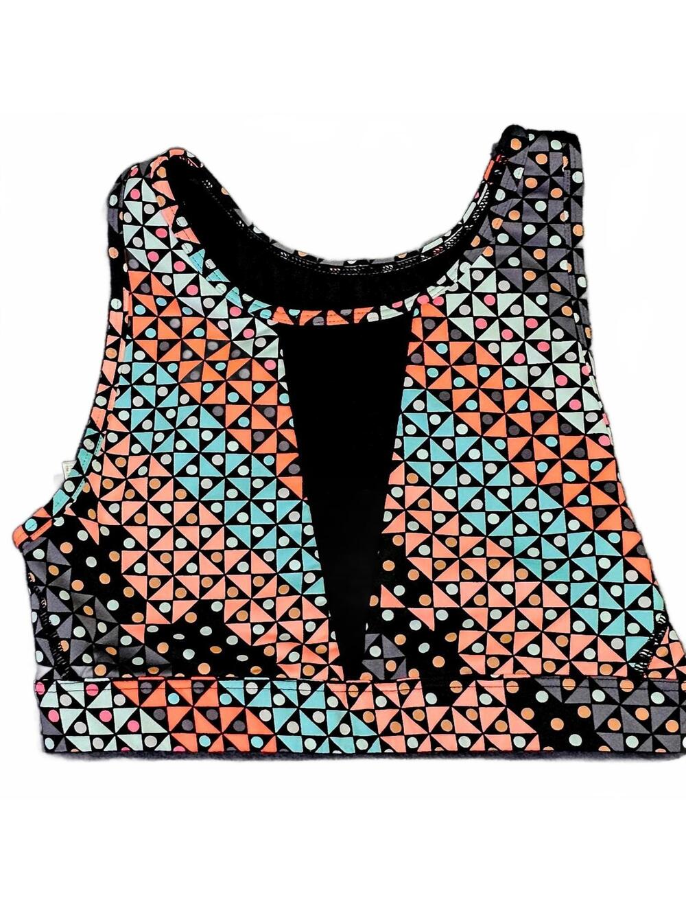 Victorias Secret VSX Bra XS High-Neck Mesh Wireless Sports Colorful Geometric